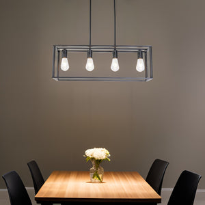 HomeRoots Black Metal Four-Light Caged Pendant Light - Stylish Industrial Fixture for Kitchen or Dining Spaces 606248