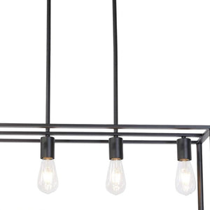 HomeRoots Black Metal Four-Light Caged Pendant Light - Stylish Industrial Fixture for Kitchen or Dining Spaces 606248