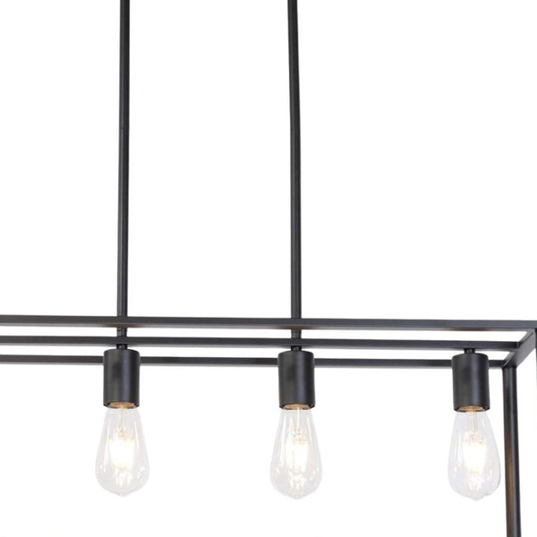 HomeRoots Black Metal Four-Light Caged Pendant Light - Stylish Industrial Fixture for Kitchen or Dining Spaces 606248