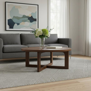 HomeRoots 36" Brown Solid Wood Round Coffee Table with Cross Legs - Timeless Design for Any Space! 606250