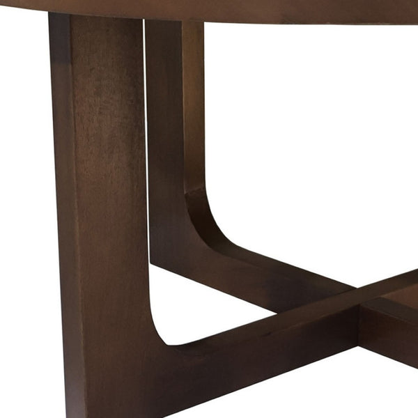 HomeRoots 36" Brown Solid Wood Round Coffee Table with Cross Legs - Timeless Design for Any Space! 606250