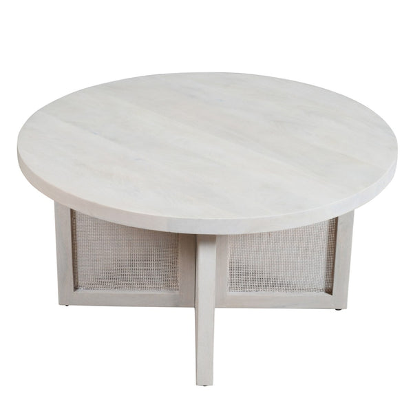 HomeRoots 36" White Solid Wood Round Coffee Table with Cross Legs - Coastal Charm for Your Modern Living Space 606253