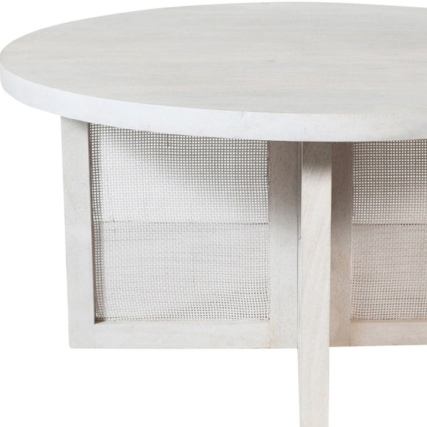 HomeRoots 36" White Solid Wood Round Coffee Table with Cross Legs - Coastal Charm for Your Modern Living Space 606253
