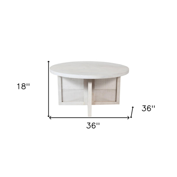 HomeRoots 36" White Solid Wood Round Coffee Table with Cross Legs - Coastal Charm for Your Modern Living Space 606253