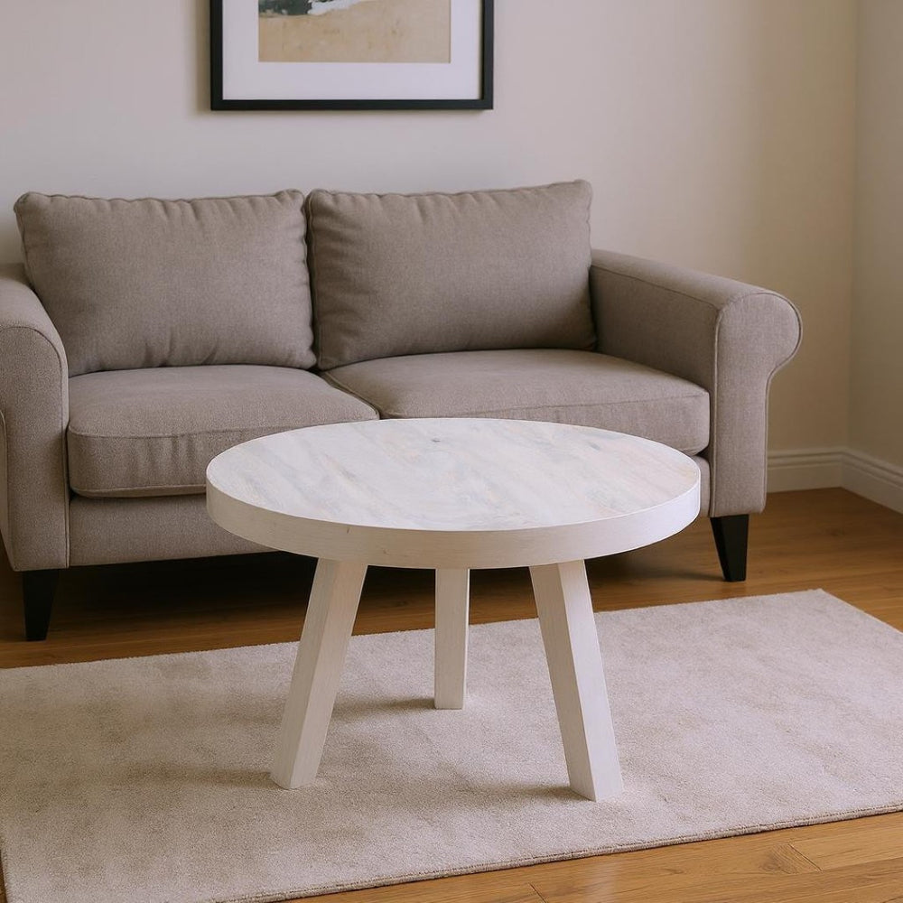 HomeRoots 36" White Solid Wood Round Coffee Table with Cross Legs - Coastal Charm for Your Modern Living Space 606253