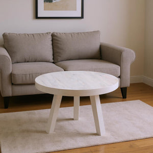 HomeRoots 36" White Solid Wood Round Coffee Table with Cross Legs - Coastal Charm for Your Modern Living Space 606253