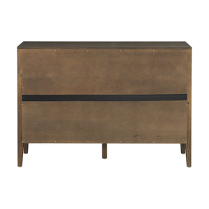 English Elm U_style Farmhouse Pine Veneer Buffet Cabinet with Double Doors for Kitchen or Entryway Dark Brown N711P410389B