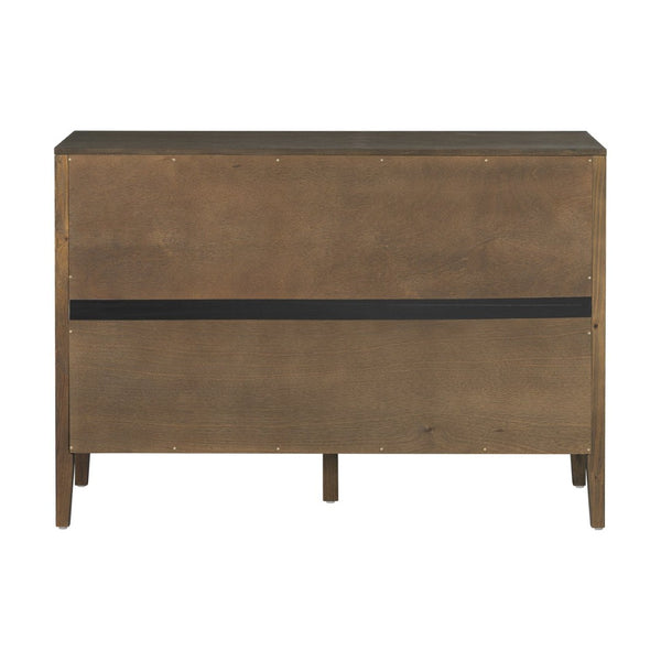 English Elm U_style Farmhouse Pine Veneer Buffet Cabinet with Double Doors for Kitchen or Entryway Dark Brown N711P410389B