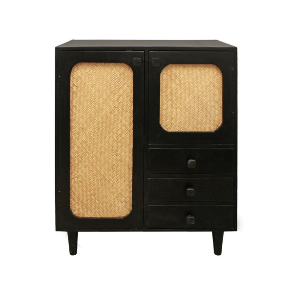 HomeRoots 32" Black Distressed Solid Wood Sideboard - Stylish Three Drawer Storage Cabinet for Any Room 606264