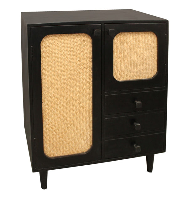 HomeRoots 32" Black Distressed Solid Wood Sideboard - Stylish Three Drawer Storage Cabinet for Any Room 606264