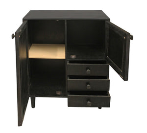 HomeRoots 32" Black Distressed Solid Wood Sideboard - Stylish Three Drawer Storage Cabinet for Any Room 606264