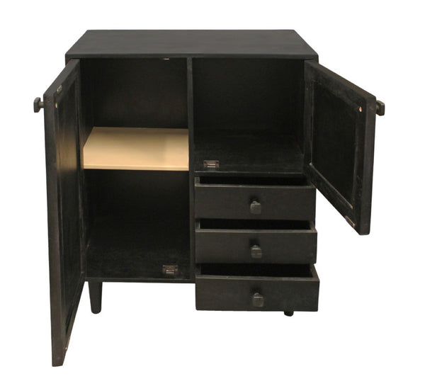 HomeRoots 32" Black Distressed Solid Wood Sideboard - Stylish Three Drawer Storage Cabinet for Any Room 606264