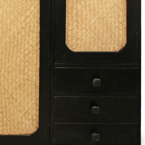 HomeRoots 32" Black Distressed Solid Wood Sideboard - Stylish Three Drawer Storage Cabinet for Any Room 606264
