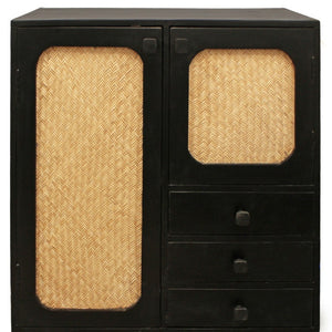 HomeRoots 32" Black Distressed Solid Wood Sideboard - Stylish Three Drawer Storage Cabinet for Any Room 606264