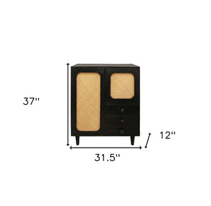 HomeRoots 32" Black Distressed Solid Wood Sideboard - Stylish Three Drawer Storage Cabinet for Any Room 606264