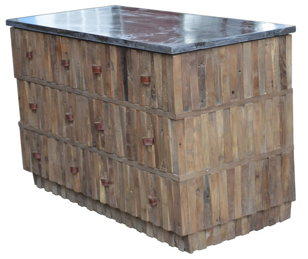 HomeRoots 47" Rustic Distressed Reclaimed Wood Buffet Table with Six Drawers for Stylish Storage & Decor 606265