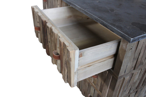HomeRoots 47" Rustic Distressed Reclaimed Wood Buffet Table with Six Drawers for Stylish Storage & Decor 606265