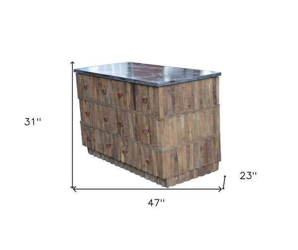 HomeRoots 47" Rustic Distressed Reclaimed Wood Buffet Table with Six Drawers for Stylish Storage & Decor 606265