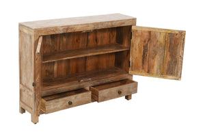 HomeRoots 48" White Distressed Solid Wood Sideboard with Floral Carvings - Stylish Storage for Any Room 606267