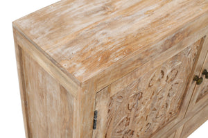 HomeRoots 48" White Distressed Solid Wood Sideboard with Floral Carvings - Stylish Storage for Any Room 606267