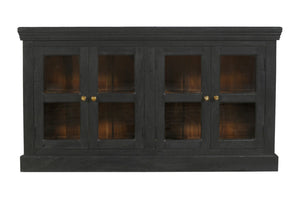 HomeRoots 62" Charcoal Distressed Solid Wood Sideboard: Stylish Glass Doors & Ample Storage for Any Room 606276
