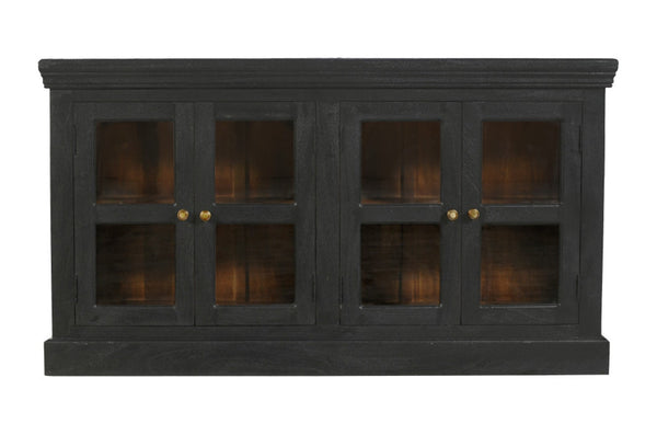 HomeRoots 62" Charcoal Distressed Solid Wood Sideboard: Stylish Glass Doors & Ample Storage for Any Room 606276