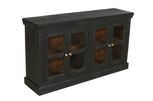 HomeRoots 62" Charcoal Distressed Solid Wood Sideboard: Stylish Glass Doors & Ample Storage for Any Room 606276