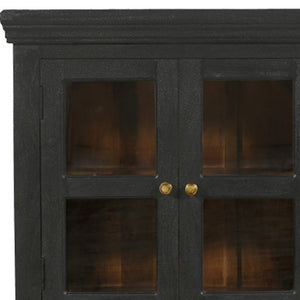 HomeRoots 62" Charcoal Distressed Solid Wood Sideboard: Stylish Glass Doors & Ample Storage for Any Room 606276