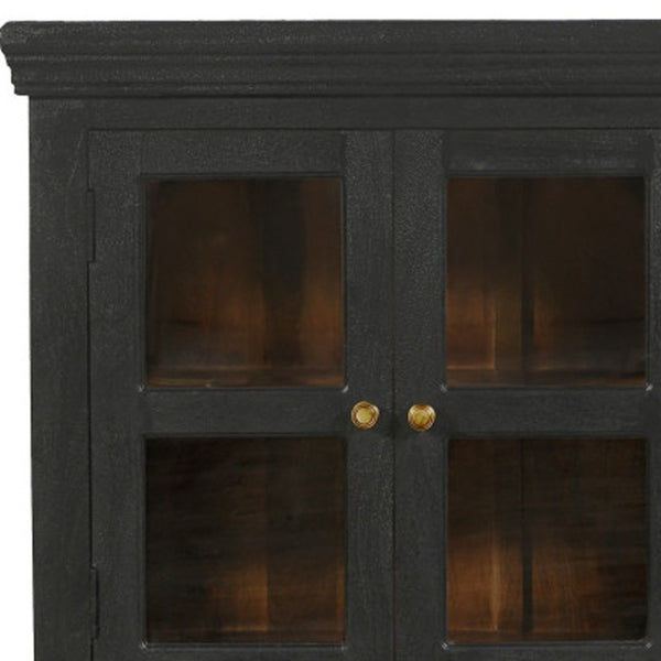 HomeRoots 62" Charcoal Distressed Solid Wood Sideboard: Stylish Glass Doors & Ample Storage for Any Room 606276