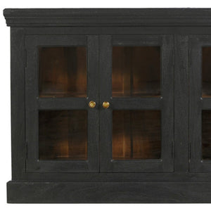 HomeRoots 62" Charcoal Distressed Solid Wood Sideboard: Stylish Glass Doors & Ample Storage for Any Room 606276