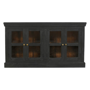 HomeRoots 62" Charcoal Distressed Solid Wood Sideboard: Stylish Glass Doors & Ample Storage for Any Room 606276