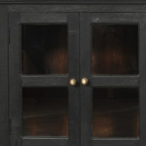 HomeRoots 118" Charcoal Distressed Solid Wood Sideboard with 8 Glass Doors for Elegant Storage & Display 606278