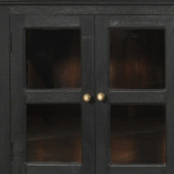 HomeRoots 118" Charcoal Distressed Solid Wood Sideboard with 8 Glass Doors for Elegant Storage & Display 606278