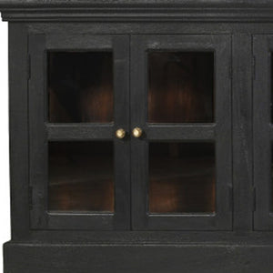 HomeRoots 118" Charcoal Distressed Solid Wood Sideboard with 8 Glass Doors for Elegant Storage & Display 606278