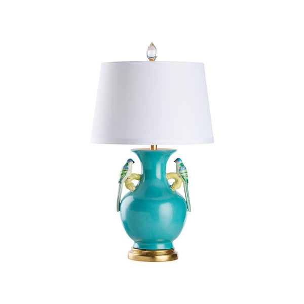 Wildwood Tori Handpainted Blue Porcelain Lamp With Antique Gold Leaf Accents — 30” Tall Elegant Table Light 60628