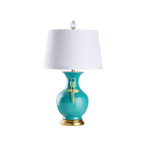 Wildwood Tori Handpainted Blue Porcelain Lamp With Antique Gold Leaf Accents — 30” Tall Elegant Table Light 60628