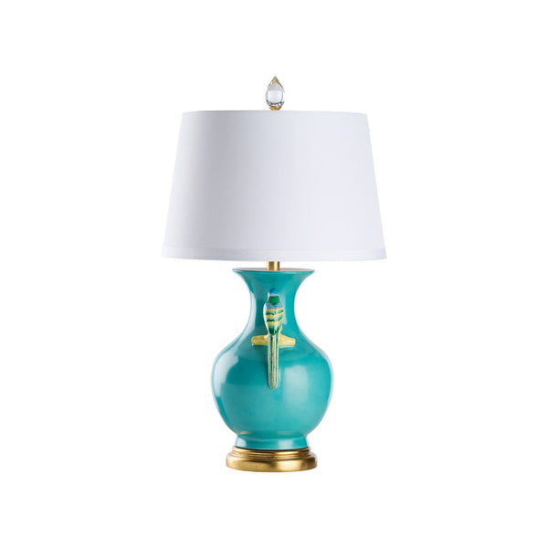 Wildwood Tori Handpainted Blue Porcelain Lamp With Antique Gold Leaf Accents — 30” Tall Elegant Table Light 60628