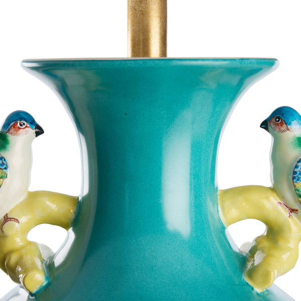 Wildwood Tori Handpainted Blue Porcelain Lamp With Antique Gold Leaf Accents — 30” Tall Elegant Table Light 60628