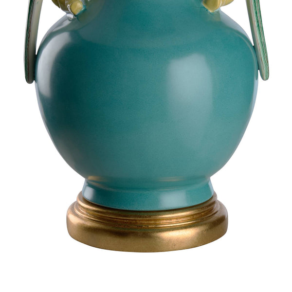 Wildwood Tori Handpainted Blue Porcelain Lamp With Antique Gold Leaf Accents — 30” Tall Elegant Table Light 60628