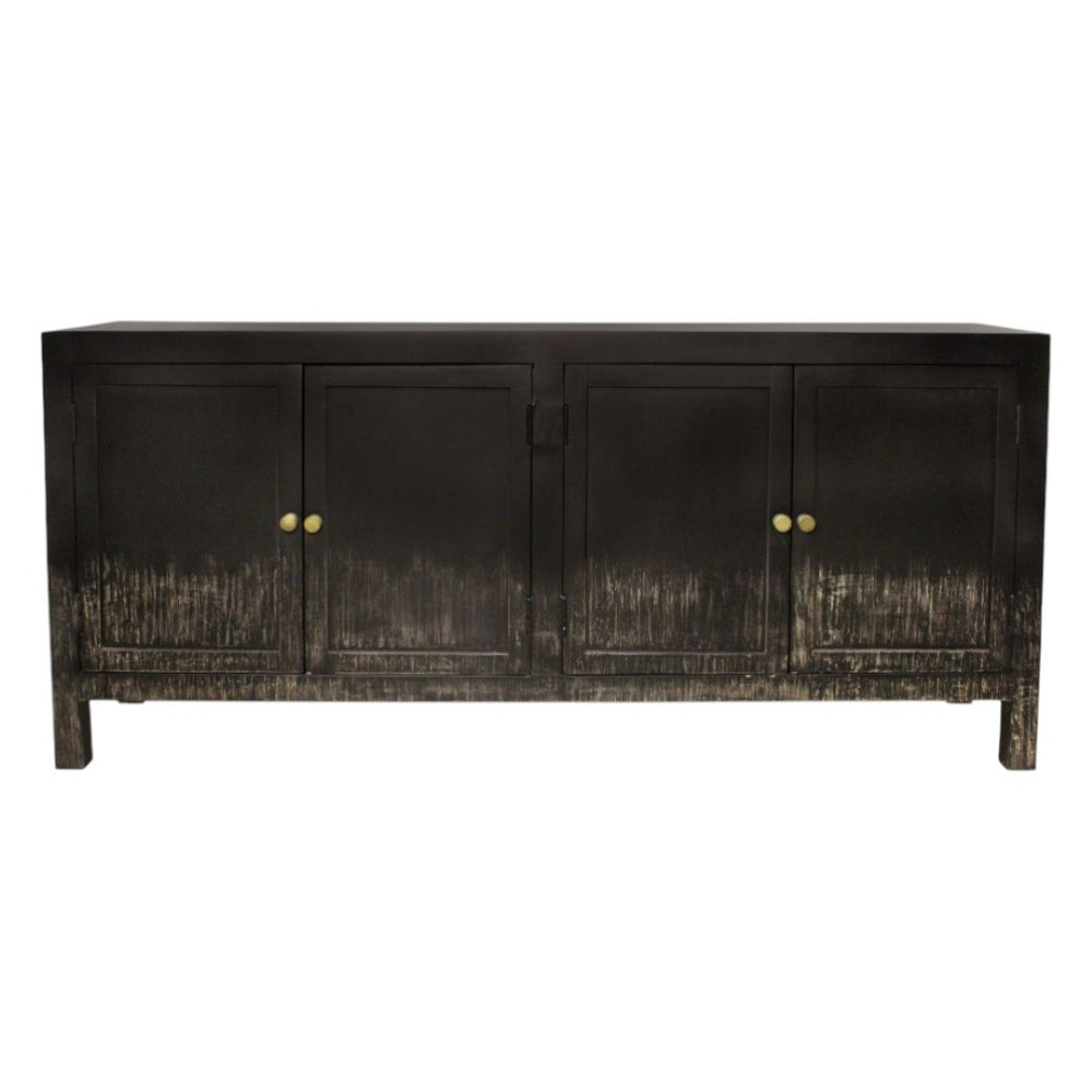 HomeRoots 66" Black Distressed Solid Wood Sideboard - Vintage-Inspired Storage Cabinet for Any Room 606280