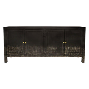HomeRoots 66" Black Distressed Solid Wood Sideboard - Vintage-Inspired Storage Cabinet for Any Room 606280