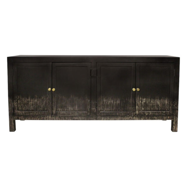 HomeRoots 66" Black Distressed Solid Wood Sideboard - Vintage-Inspired Storage Cabinet for Any Room 606280