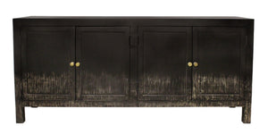 HomeRoots 66" Black Distressed Solid Wood Sideboard - Vintage-Inspired Storage Cabinet for Any Room 606280