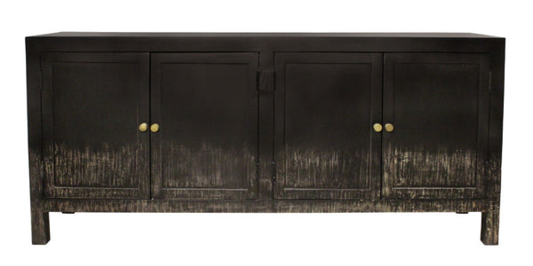HomeRoots 66" Black Distressed Solid Wood Sideboard - Vintage-Inspired Storage Cabinet for Any Room 606280