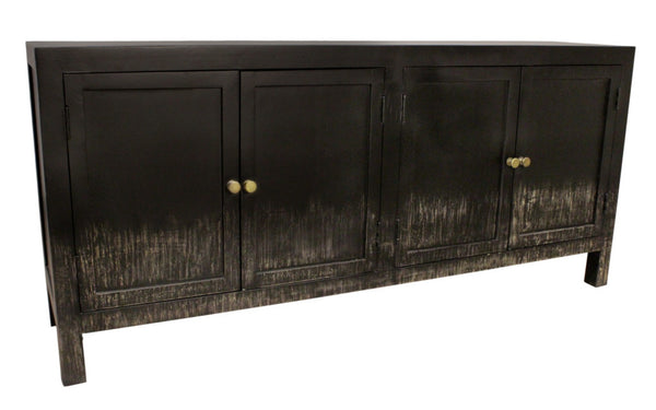 HomeRoots 66" Black Distressed Solid Wood Sideboard - Vintage-Inspired Storage Cabinet for Any Room 606280