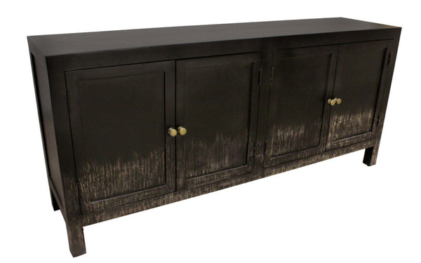 HomeRoots 66" Black Distressed Solid Wood Sideboard - Vintage-Inspired Storage Cabinet for Any Room 606280