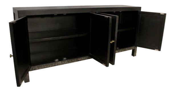 HomeRoots 66" Black Distressed Solid Wood Sideboard - Vintage-Inspired Storage Cabinet for Any Room 606280