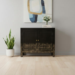 HomeRoots 34" Black Distressed Solid Wood Sideboard - Stylish Storage Cabinet with Adjustable Shelving & Doors 606281
