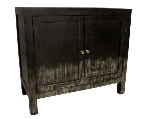 HomeRoots 34" Black Distressed Solid Wood Sideboard - Stylish Storage Cabinet with Adjustable Shelving & Doors 606281