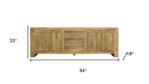 HomeRoots 94" Natural Distressed Solid Wood Sideboard - Elegant Storage Solution with Timeless Vintage Charm 606282